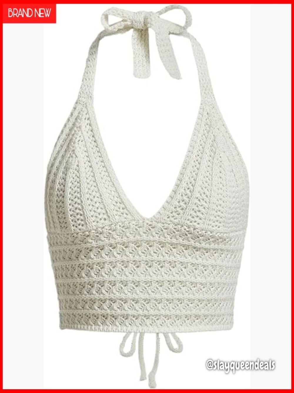 Crochet Knit Halter Crop Top V Neck Backless Lace Up Beachwear